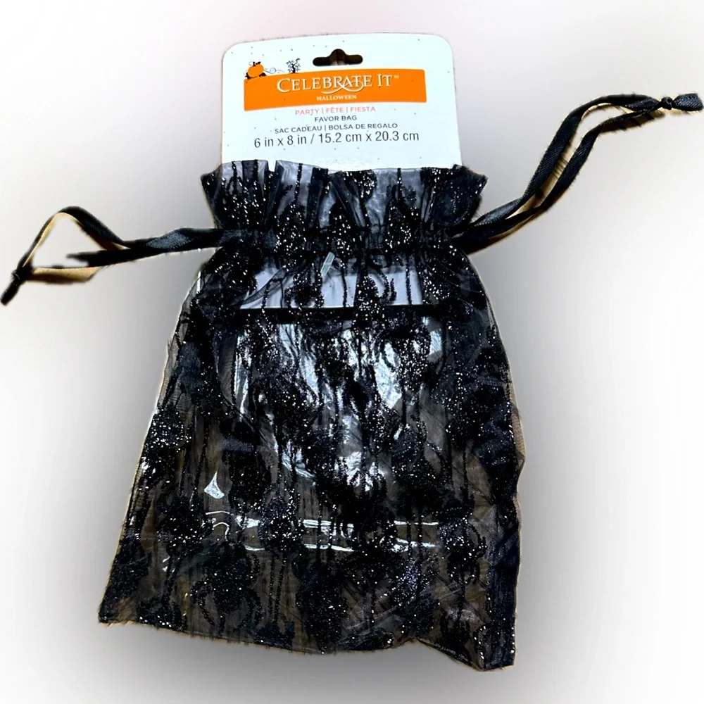 SET OF 3 6”x8” CELEBRATE IT BLACK ORGANZA SPIDER HALLOWEEN SCARY GIFT TREAT BAG